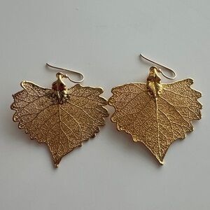 Gold Dipped Cottonwood Leaf Earrings